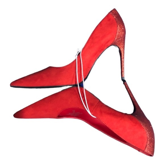 Marc Fisher red suede & glitter pointy toe stiletto pump heels size 11 brand new - Picture 12 of 12